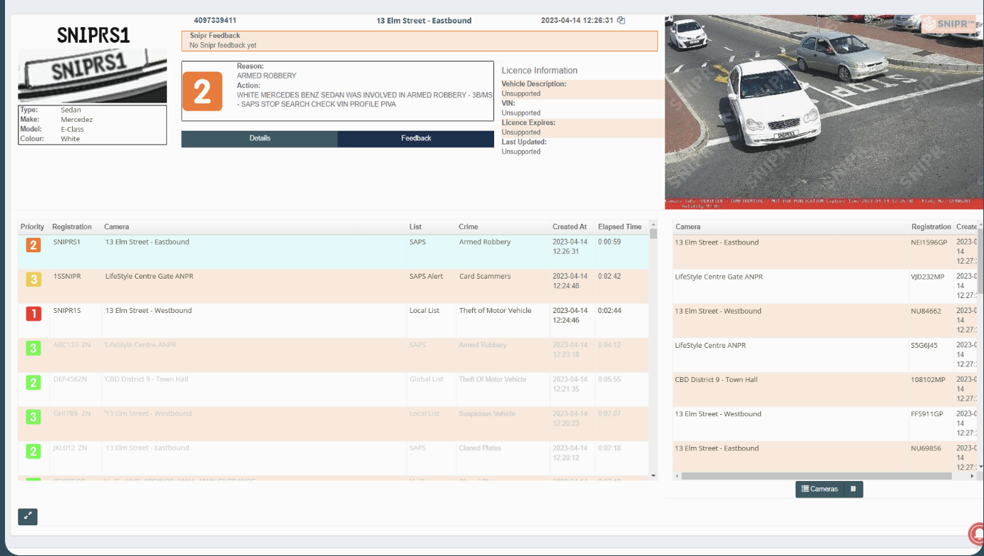 SNIPR ANPR camera capturing number plate